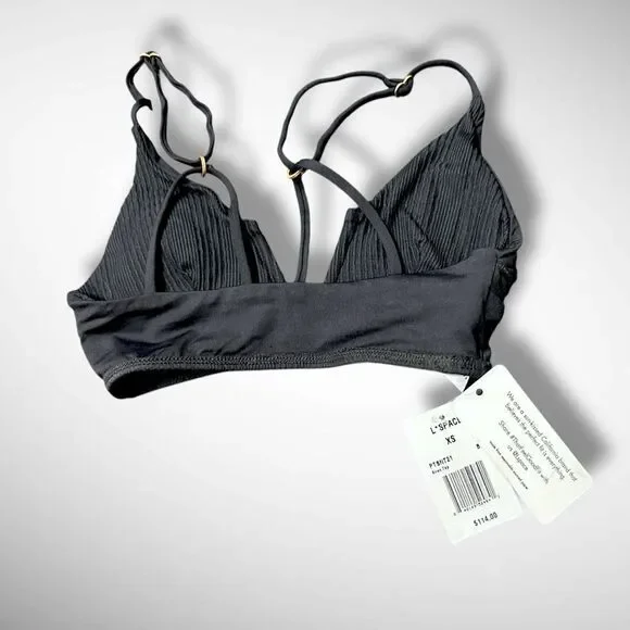 L*SPACE Pointelle Rib Siren Bikini Top In Black Size XS
